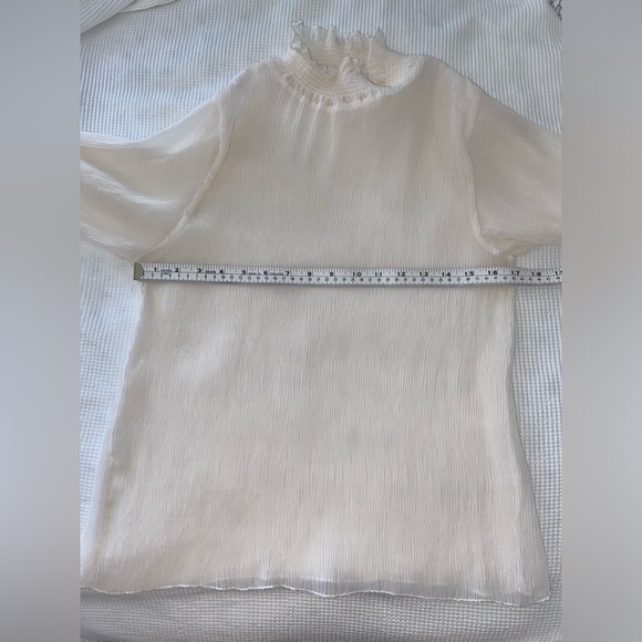 Women’s WOMANCE beige sheer puff sleeves “Crepe” fabric blouse size small - Picture 8 of 11